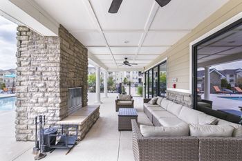Poolside terrace with outdoor living room